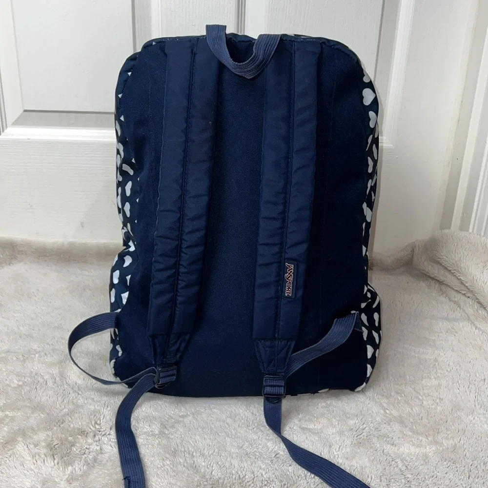 Jansport Superbreak Navy With White Hearts Backpack